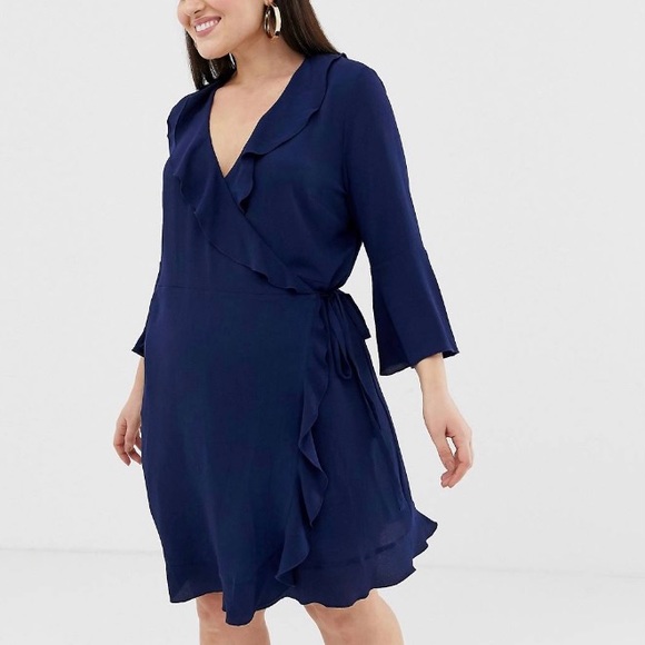 ASOS Curve Dresses & Skirts - ASOS Plus Size Ruffle Wrap Dress with Sleeves